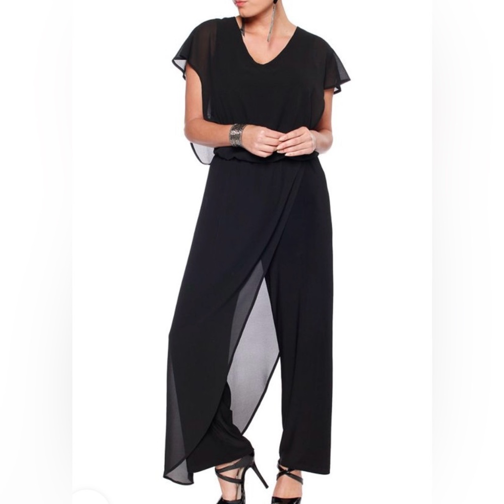 Jumpsuit with chiffon overlay Last Tango brand SZ S black new